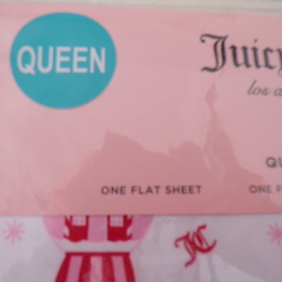 Juicy Couture 6pc QUEEN Sheet Set Snowglobes Pink / White - Picture 4 of 6